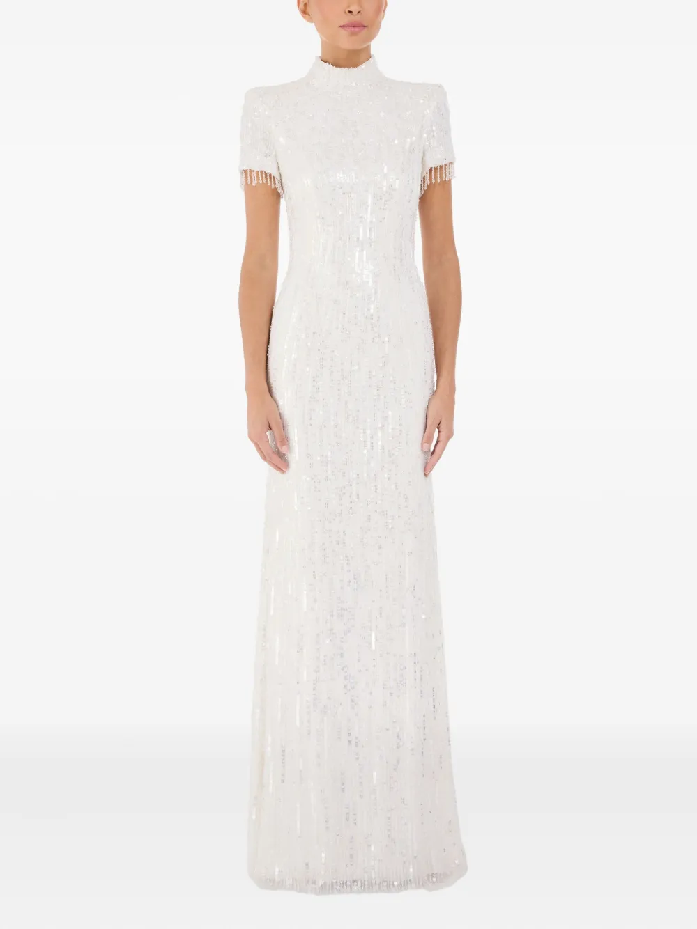 Jenny Packham Madeleine Sequin Beaded Dress In White