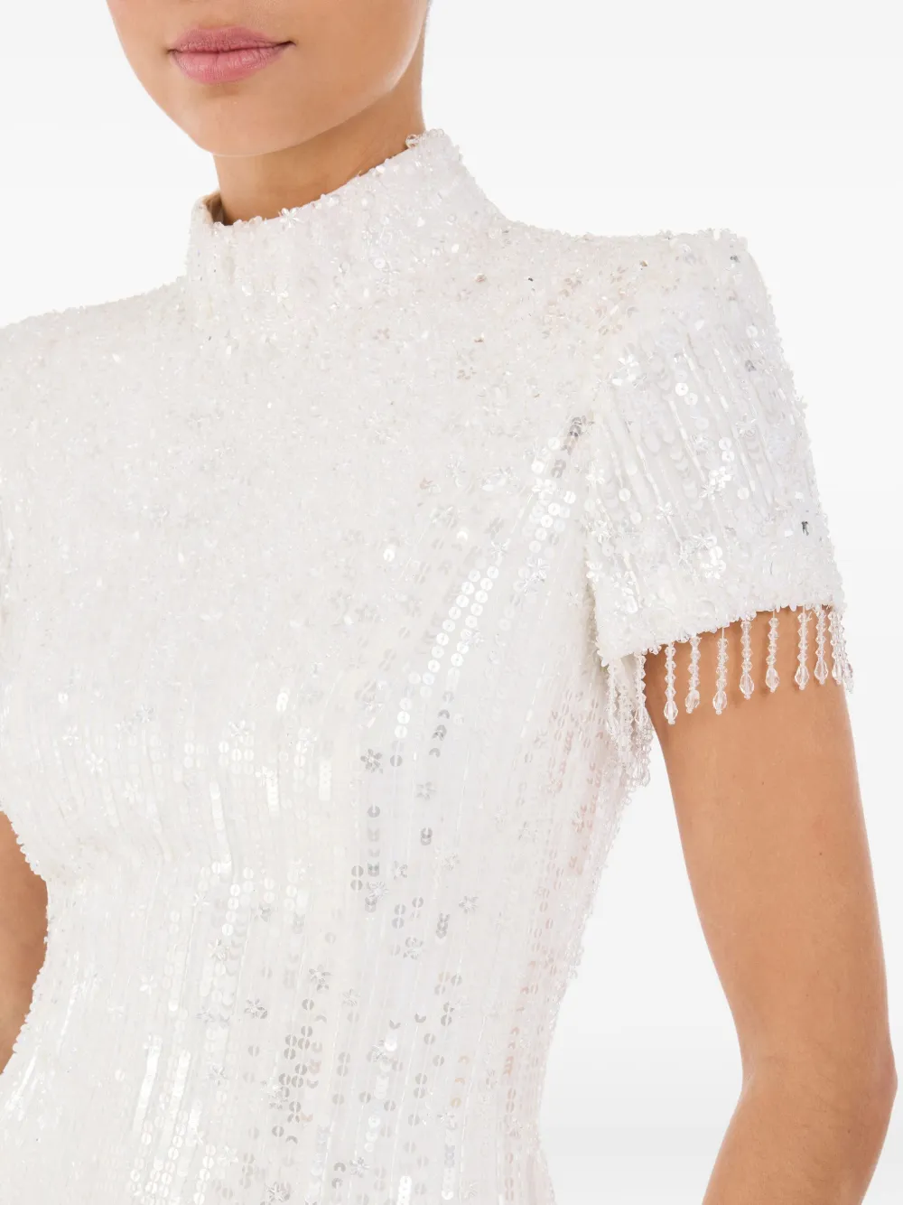 Jenny Packham Madeleine Sequin Beaded Dress In White