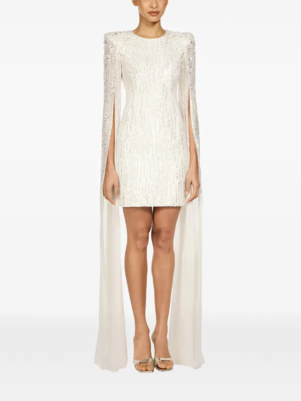 jenny packham short white dress Jenny Packham Sweet Magic Cape-effect Embellished Tulle Mini Dress - Women - Ivory Dresses