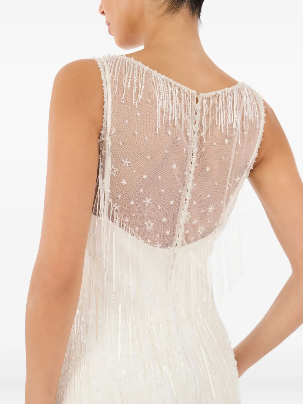 Jenny Packham Symphonie maxi-jurk met franje Beige