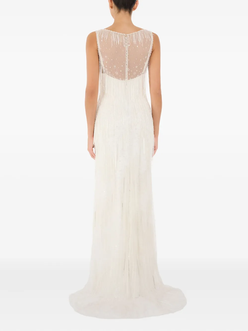 Jenny Packham Symphonie maxi-jurk met franje Beige