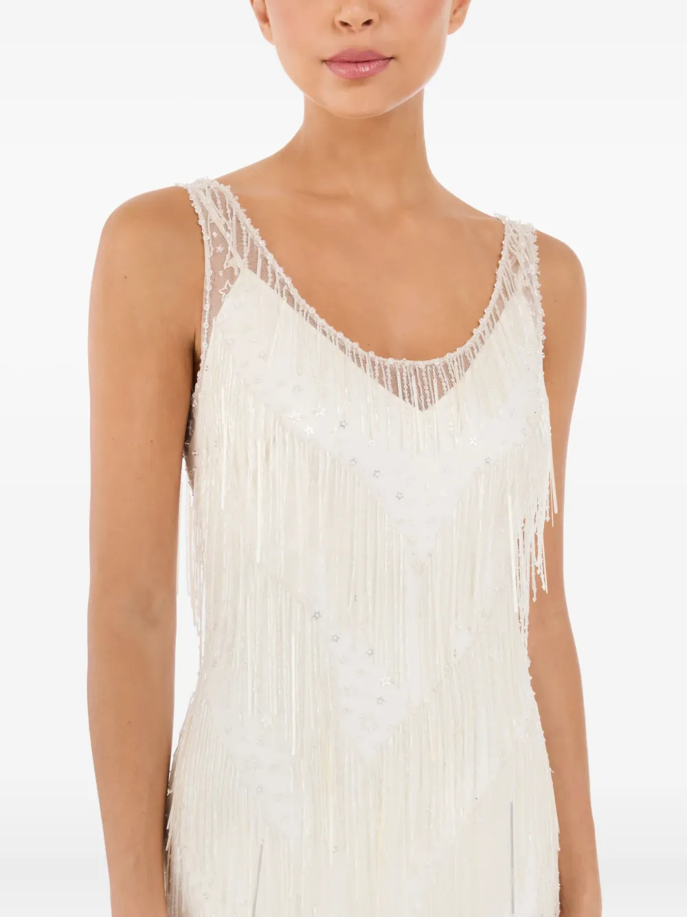 Jenny Packham Symphonie maxi-jurk met franje Beige