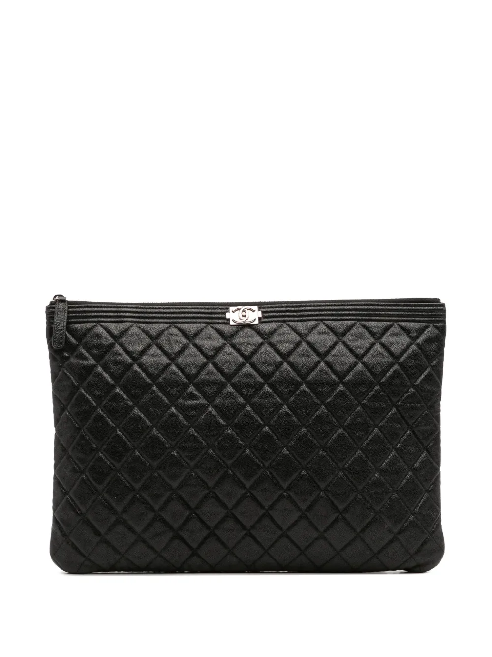 CHANEL Pre-Owned 2019 ラージ マトラッセ キャビア ボーイ O ケース クラッチバッグ - ブラック CHANEL Pre-Owned 2019 ラージ マトラッセ キャビア ボーイ O ケース クラッチバッグ - ブラック