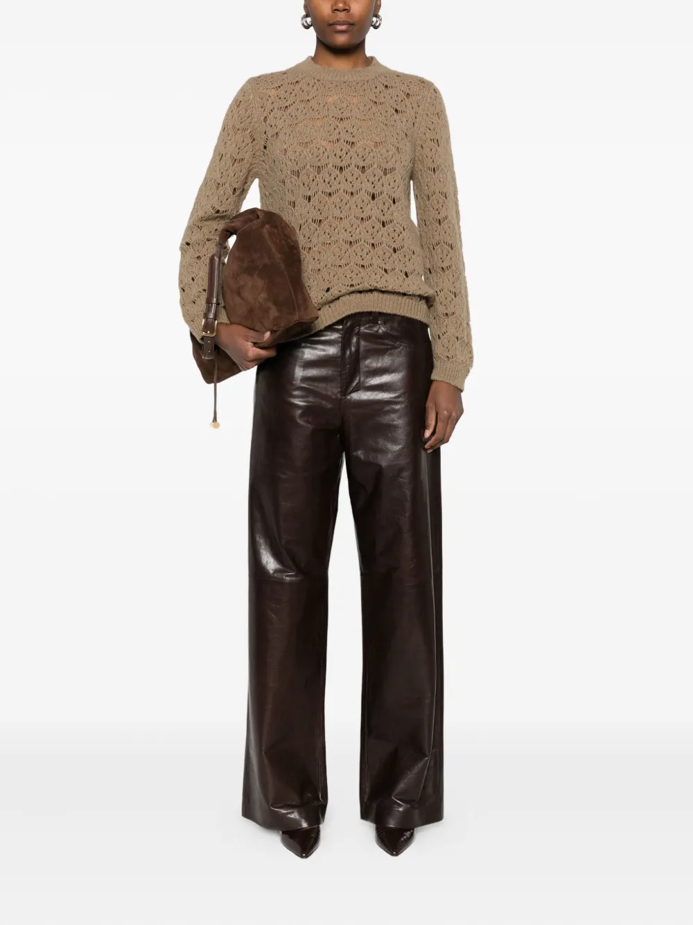 Cividini Openwork Knitted Sweater In Brown