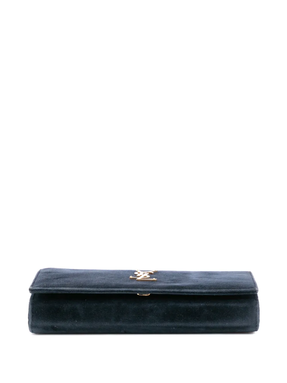 Pre-owned Saint Laurent 2016 Suede Monogram Kate Chain Wallet Crossbody Bag In Green