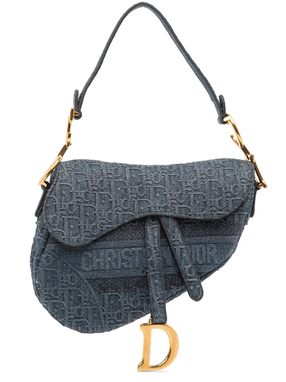 Christian Dior Pre-Owned 2019 オブリーク デニム エンブロイダリー サドル ショルダーバッグ - ブルー Christian Dior Pre-Owned 2019 オブリーク デニム エンブロイダリー サドル ショルダーバッグ - ブルー