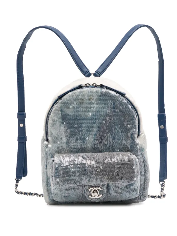 Chanel Waterfall Sequins With Leather Black Leather Backpack Bag Chanel Gray Sequins Waterfall Backpack NQ02783 | eBay main image 2