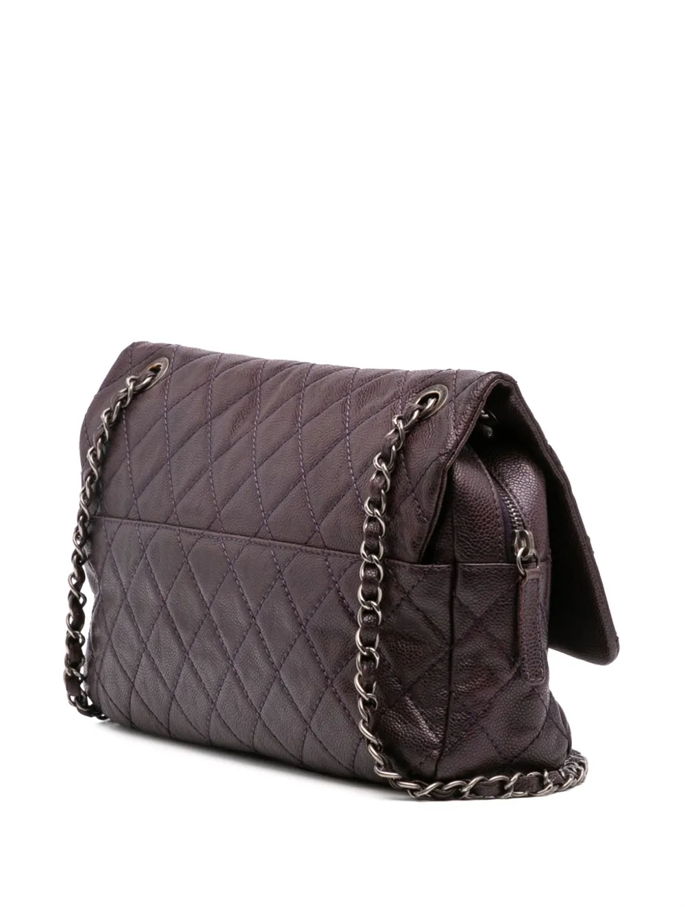Pre-owned Chanel 2012 Jumbo Quilted Iridescent Caviar Easy Flap Shoulder Bag In Purple