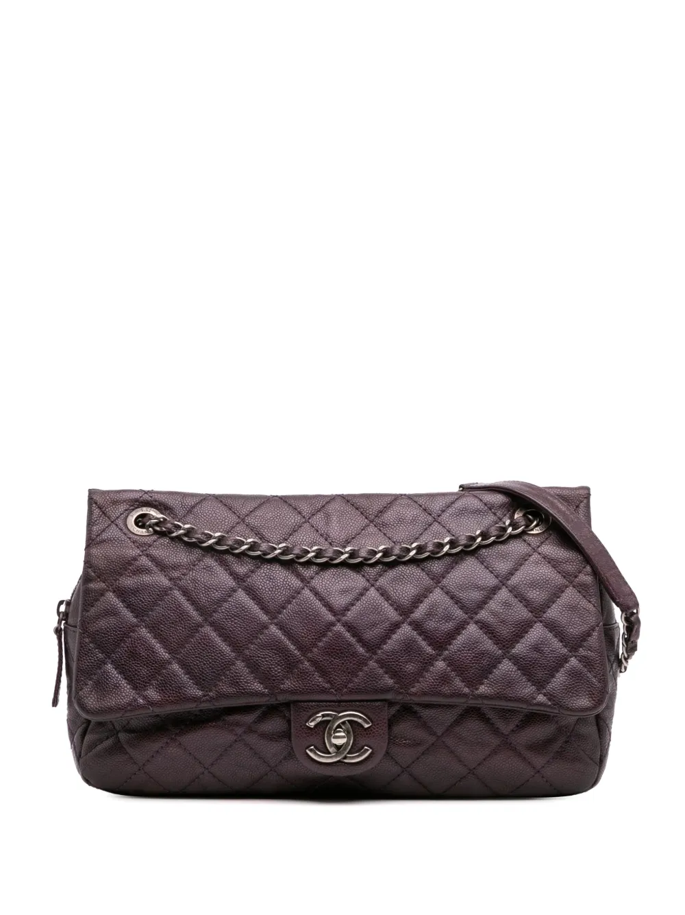 CHANEL Pre-Owned 2012 ジャンボ マトラッセ イリディセント キャビア イージーフラップ ショルダーバッグ - パープル CHANEL Pre-Owned 2012 ジャンボ マトラッセ イリディセント キャビア イージーフラップ ショルダーバッグ - パープル
