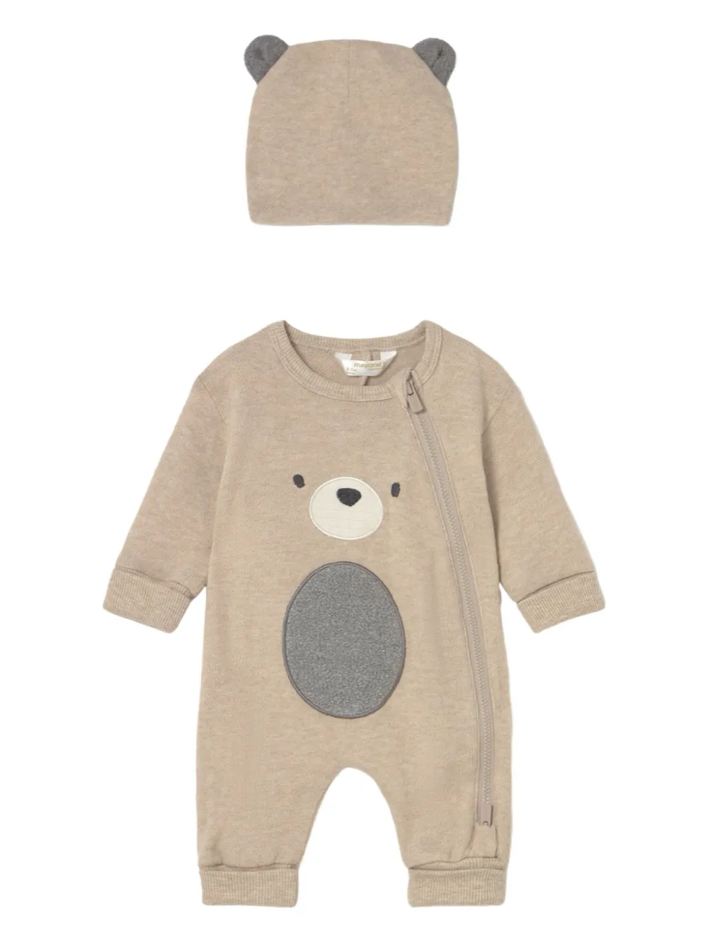 Mayoral bear-appliqué romper set | Brown | Image 1