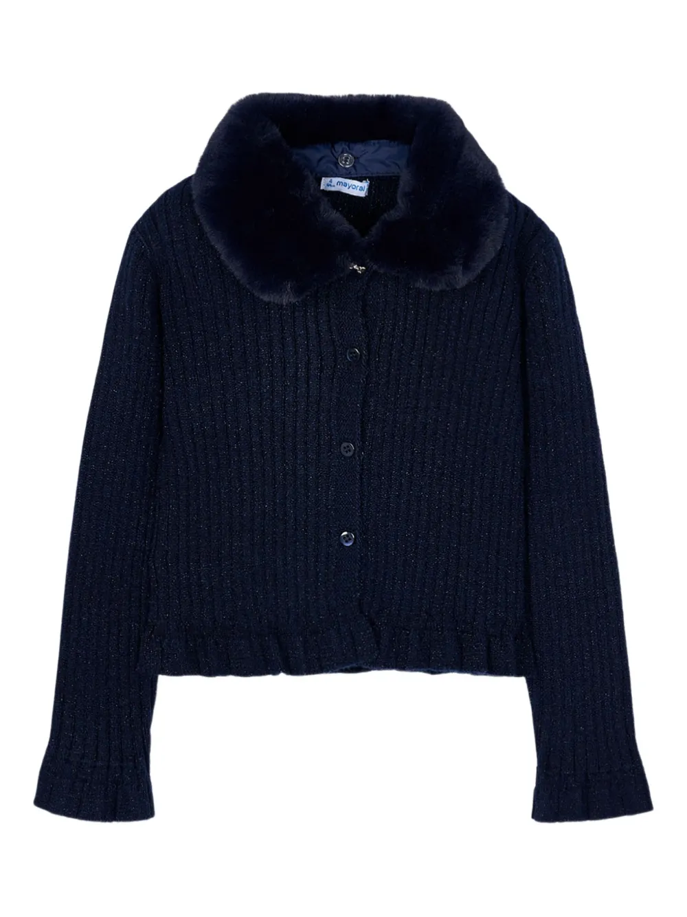 Mayoral faux-fur collar cardigan | Blue | Image 1