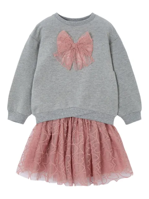 Mayoral bow-embellished sweatshirt and tulle skirt set