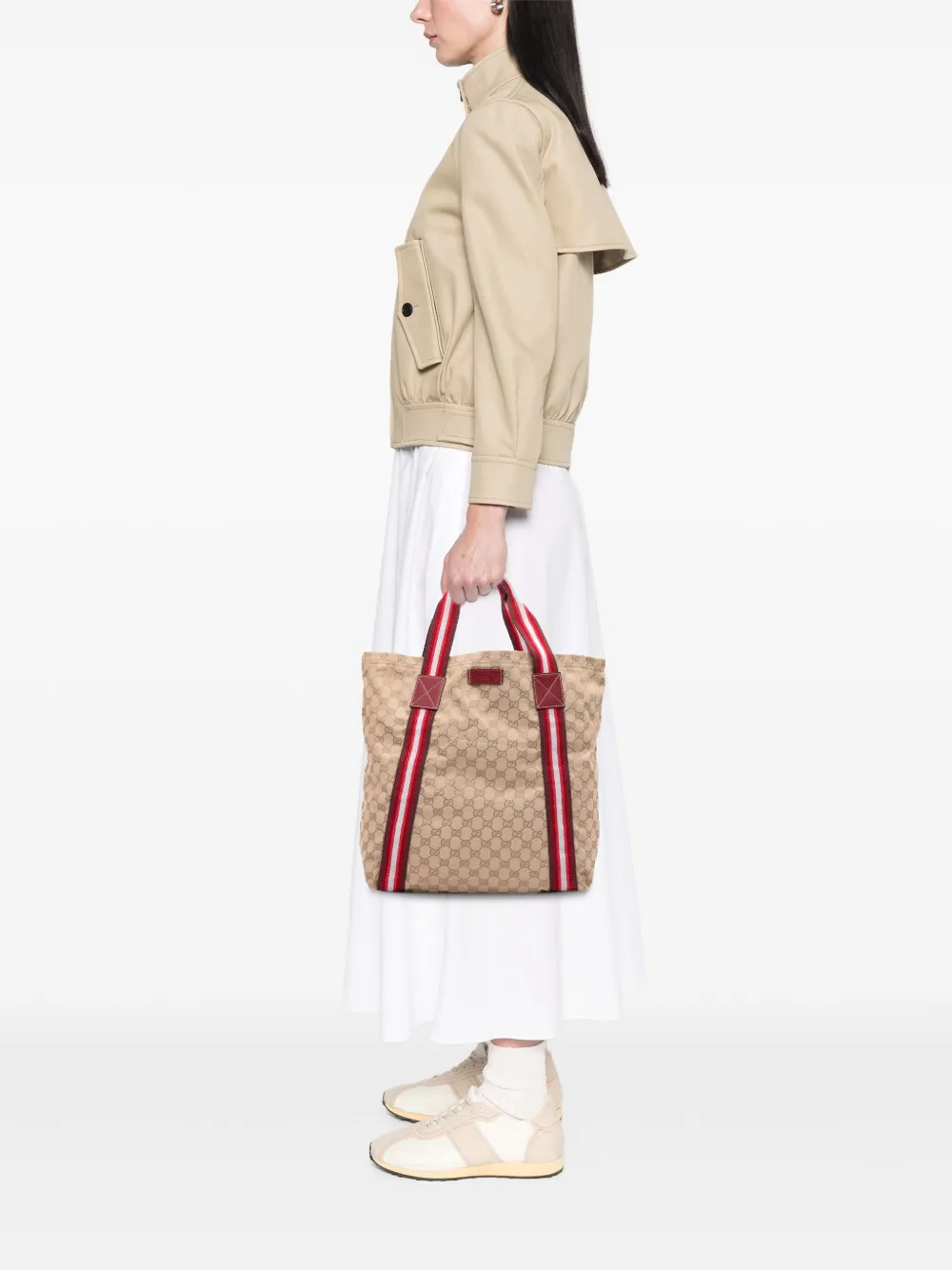 Pre-owned Gucci 2016-2025 Gg Canvas Web Tote Bag In Brown