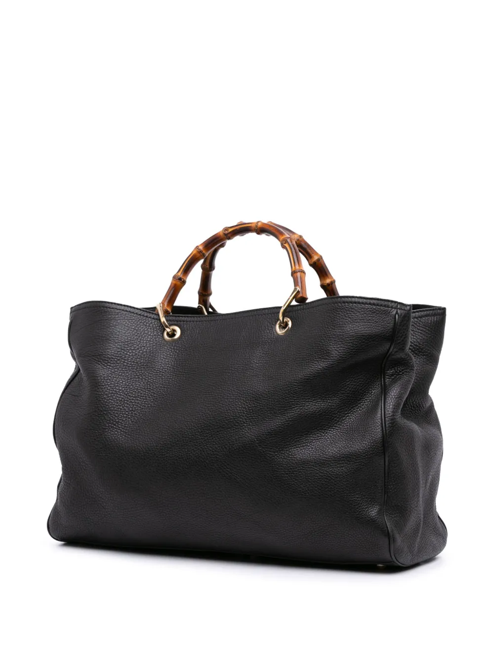 Pre-owned Gucci 2016-2025 Large Calfskin Bamboo Shopper Satchel In Black