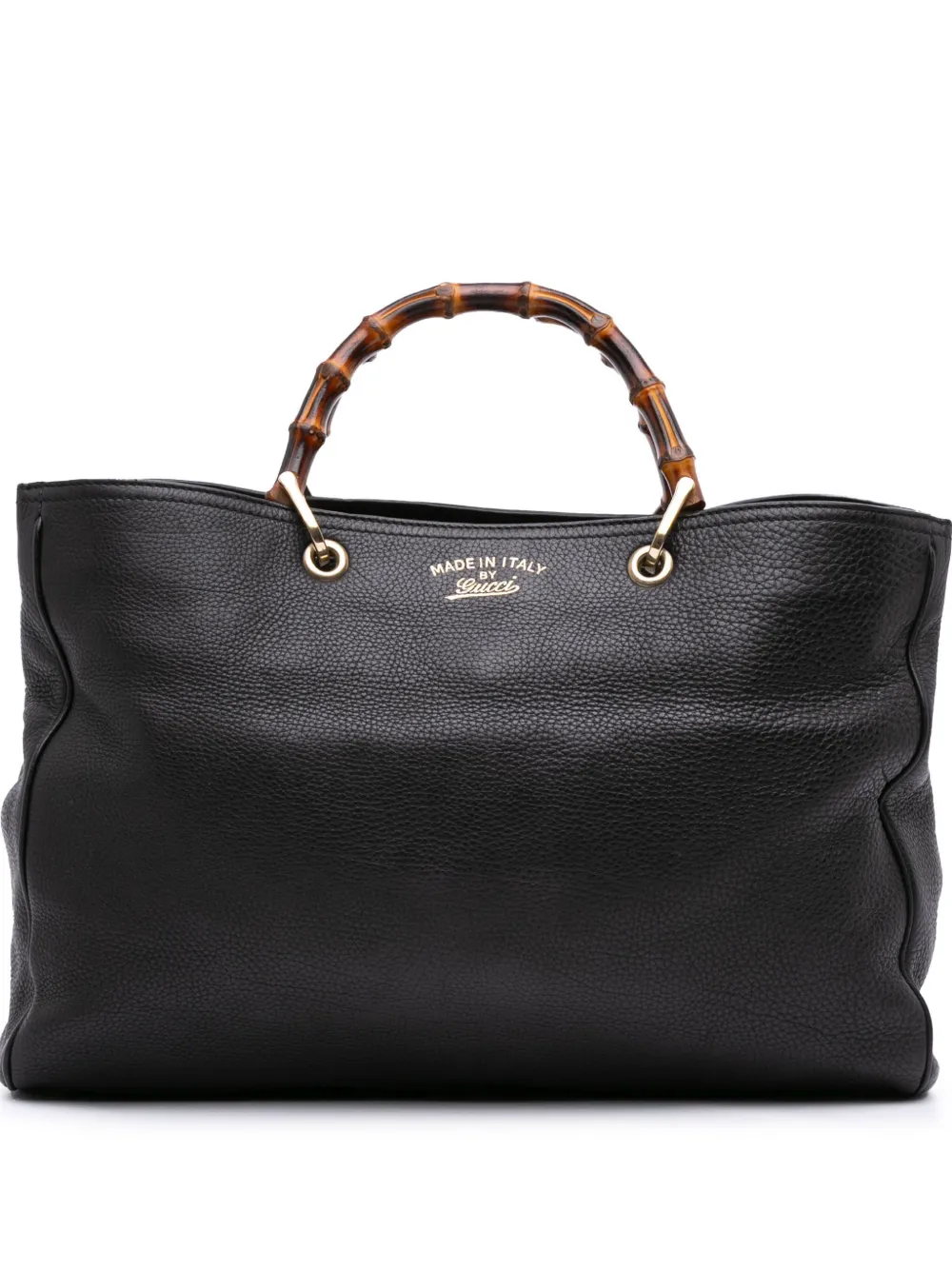 Pre-owned Gucci 2016-2025 Large Calfskin Bamboo Shopper Satchel In Black