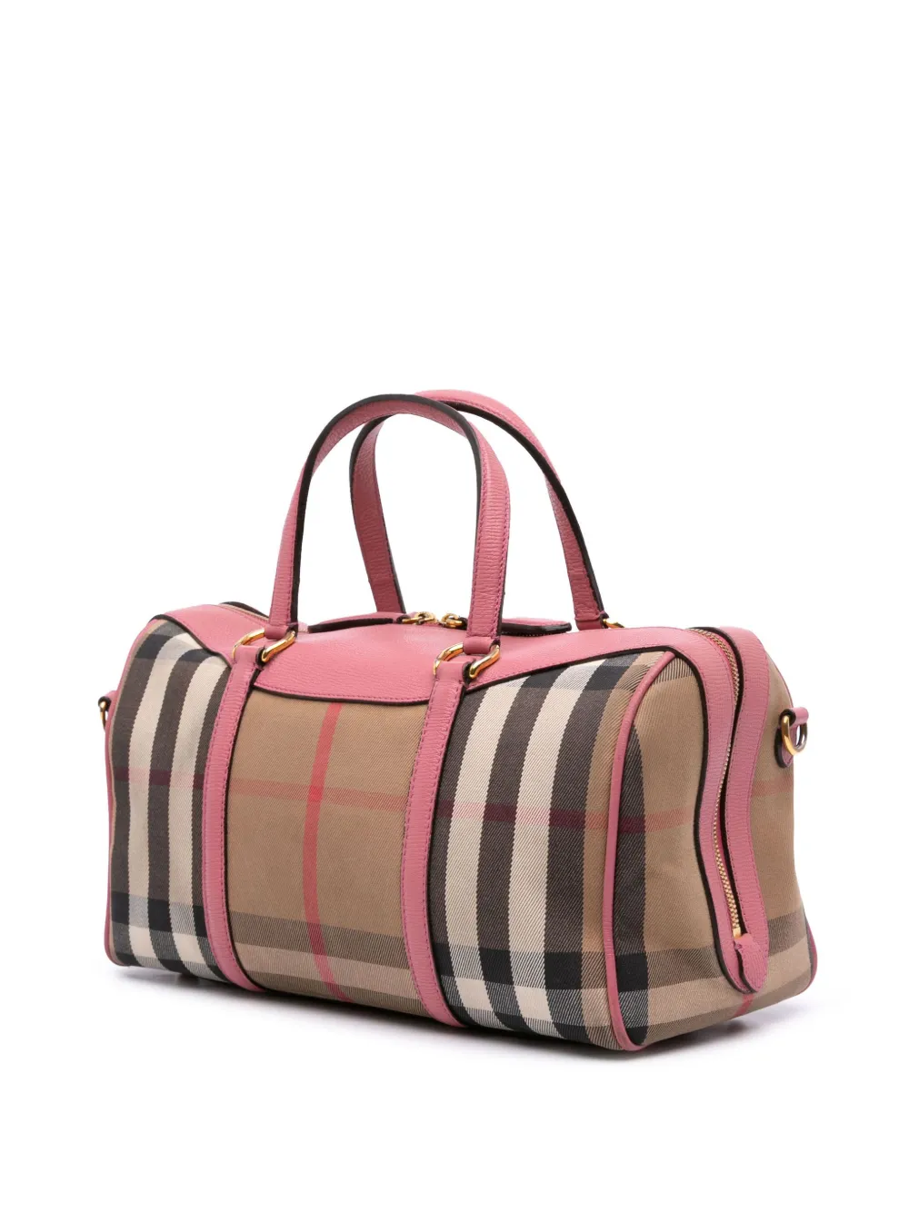Pre-owned Burberry 2000-2017 Medium House Check Canvas Derby Alchester Bowling Bag Satchel In Brown