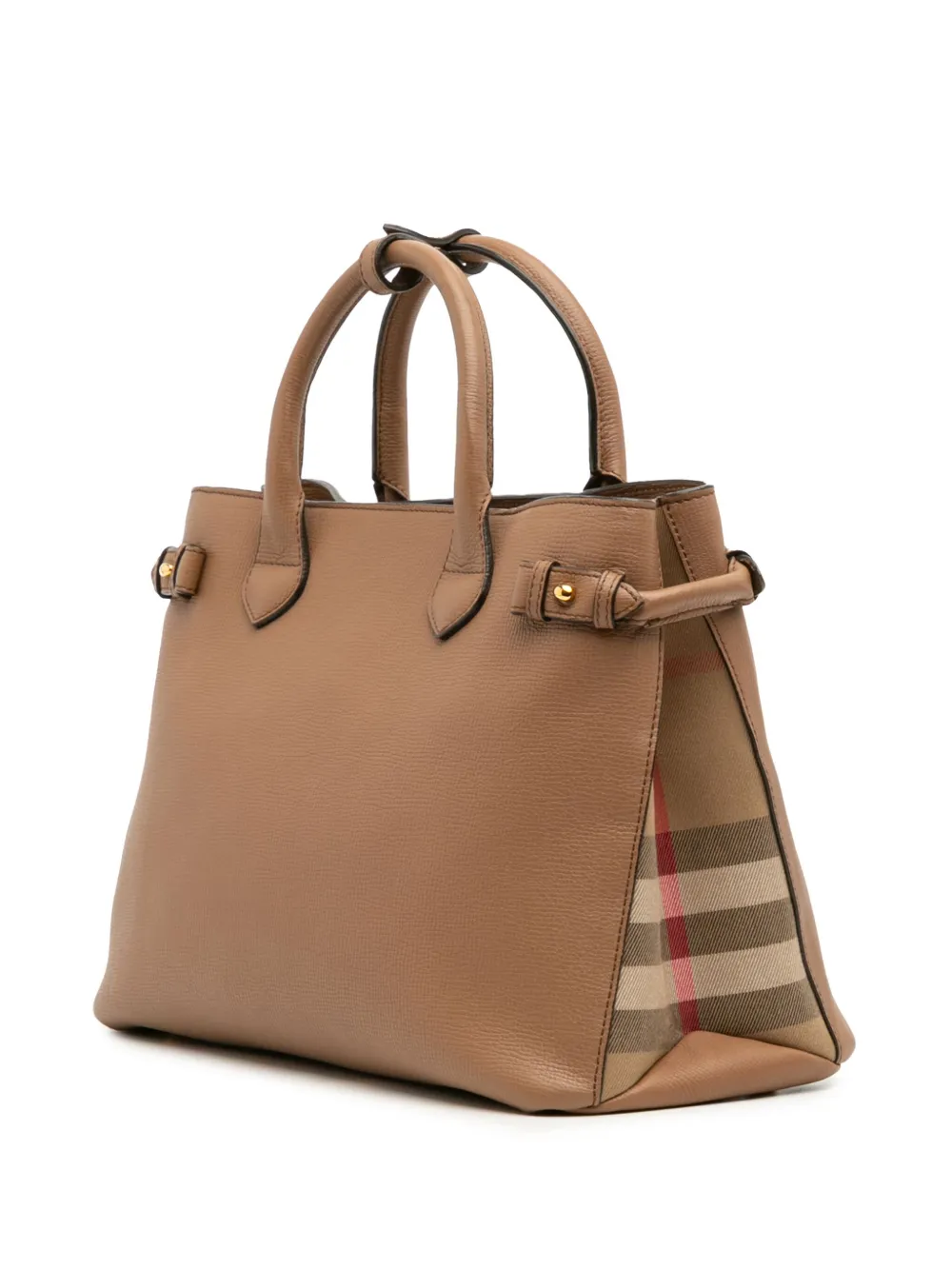 Pre-owned Burberry 2000-2017 Medium Leather And House Check Banner Satchel In Brown
