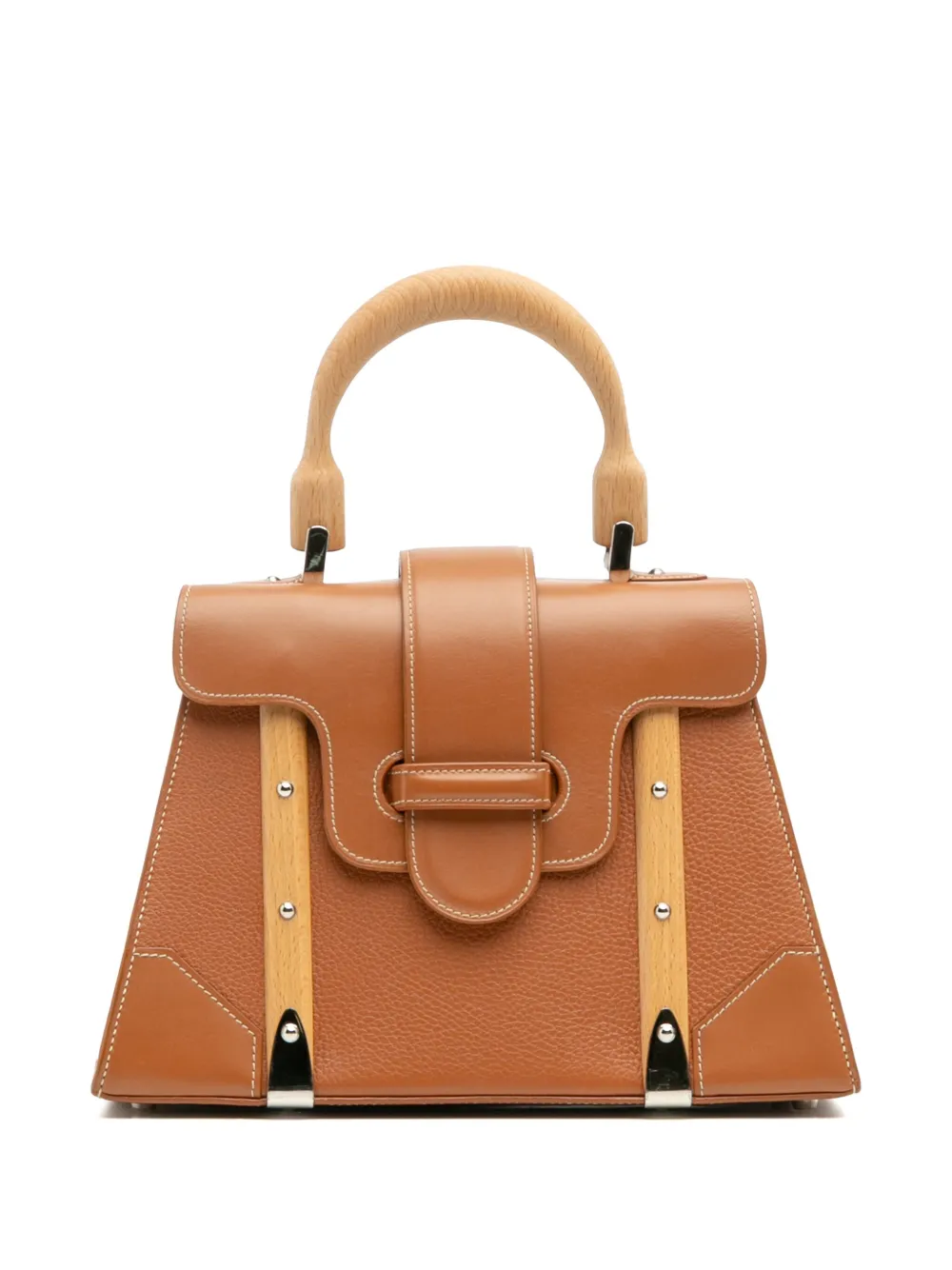 Pre-owned Goyard 2018 Leather Saigon Structured Pm Satchel In Brown