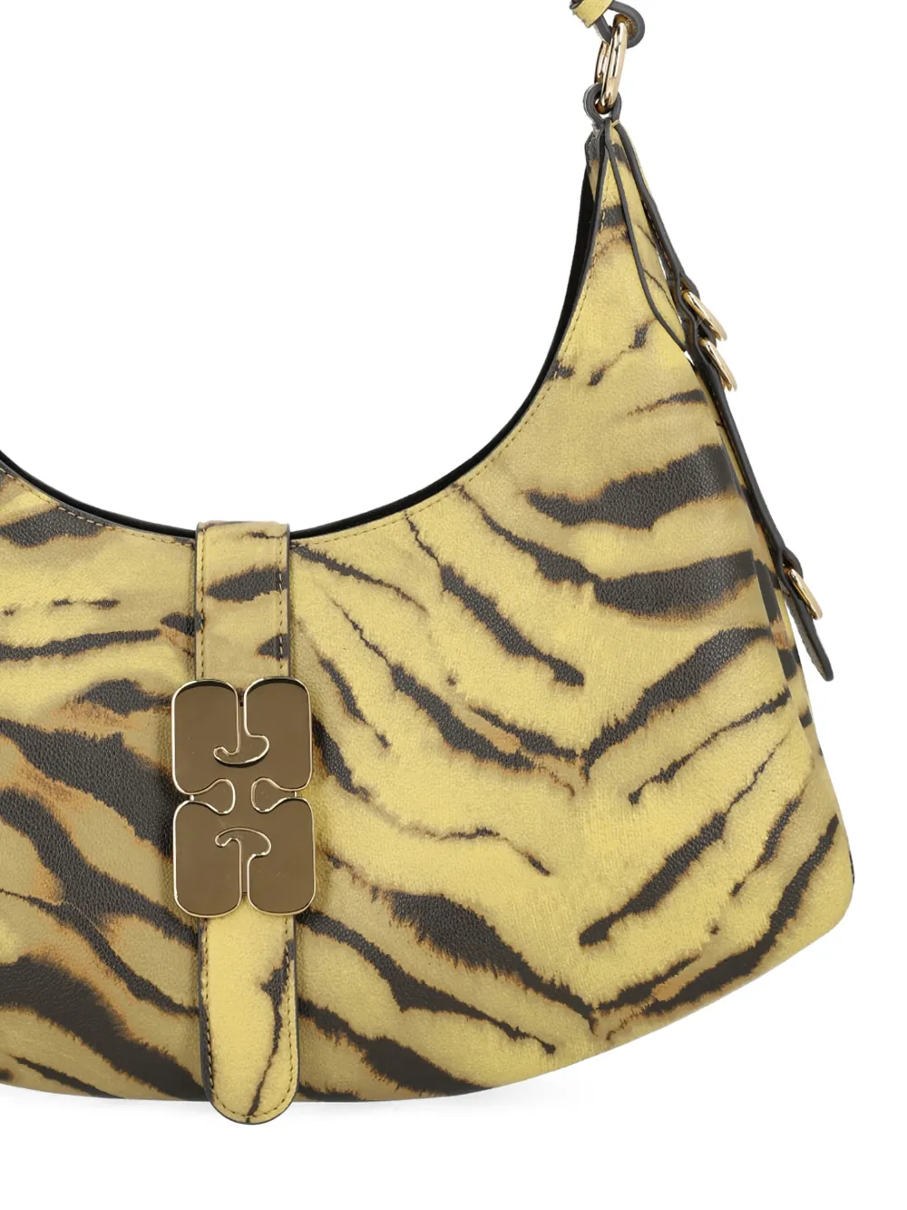 GANNI tiger-pattern buckle shoulder bag - Geel