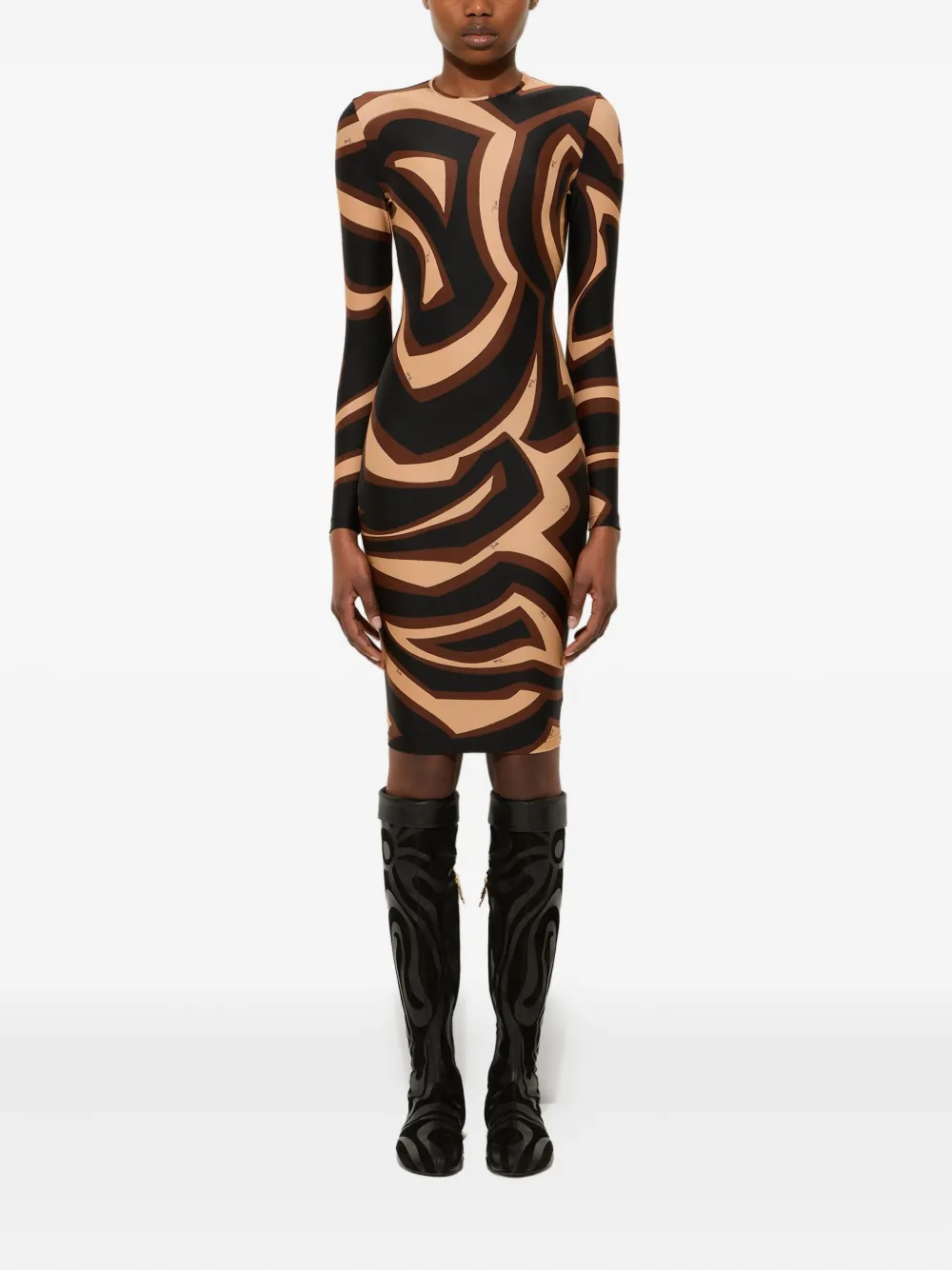 PUCCI wave-print long-sleeve dress - Zwart