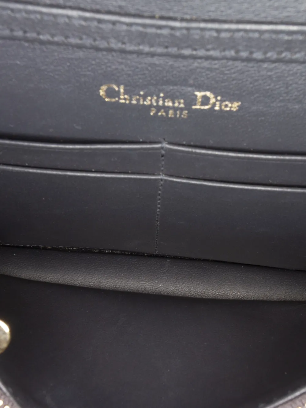 Pre-owned Dior 2018 Patent Microcannage Ama Wallet On Chain Crossbody Bag In Black