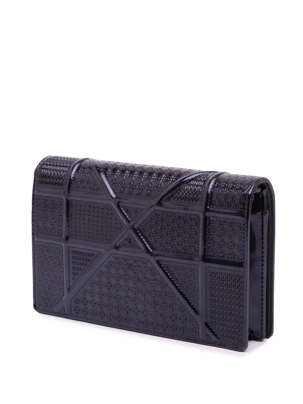 Pre-owned Dior 2018 Patent Microcannage Ama Wallet On Chain Crossbody Bag In Black