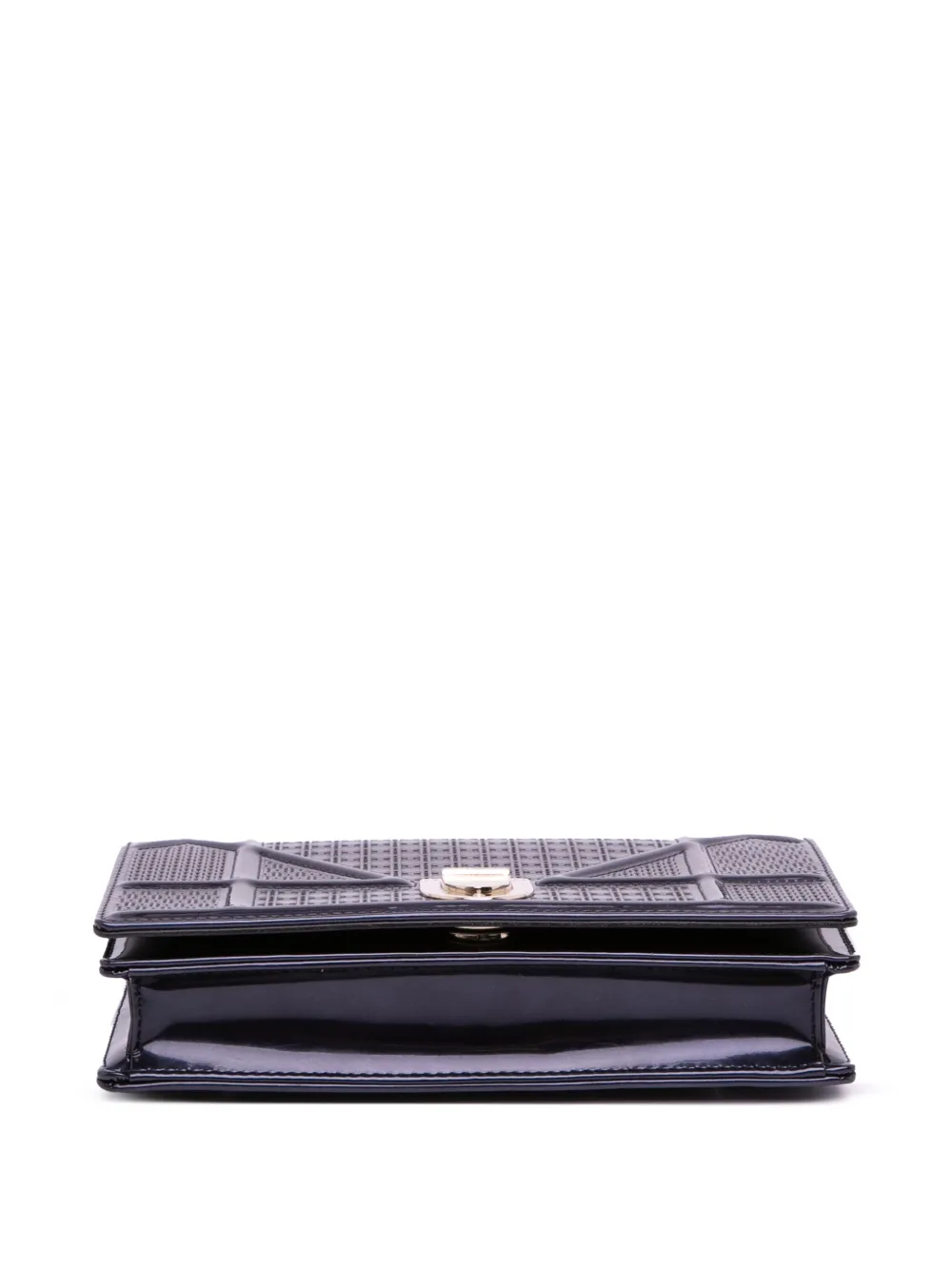 Pre-owned Dior 2018 Patent Microcannage Ama Wallet On Chain Crossbody Bag In Black