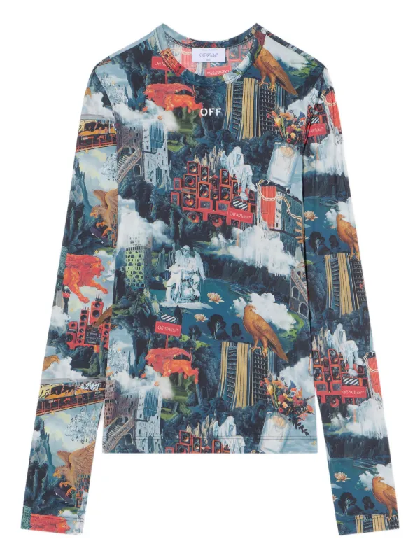 Off-White Urban Print Long-sleeve Top in Blue