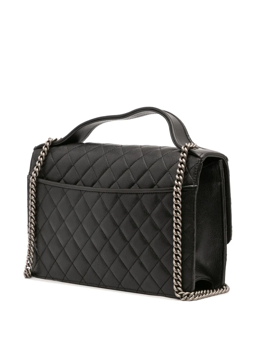 Pre-owned Chanel 2016-2017 Medium Quilted Goatskin Cc University Flap Shoulder Bag In Black