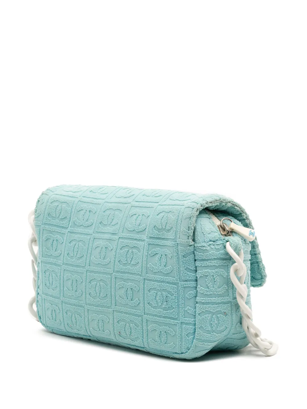 Pre-owned Chanel 2002-2003 Terry Cloth Sport Line Flap Shoulder Bag In White