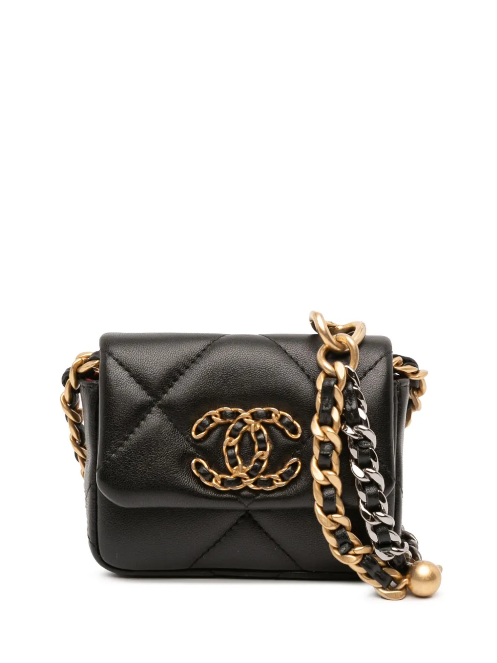 CHANEL Pre-Owned 2021 ラムスキン 19 フラップ コインパースウィズチェーン ショルダーバッグ - ブラック CHANEL Pre-Owned 2021 ラムスキン 19 フラップ コインパースウィズチェーン ショルダーバッグ - ブラック