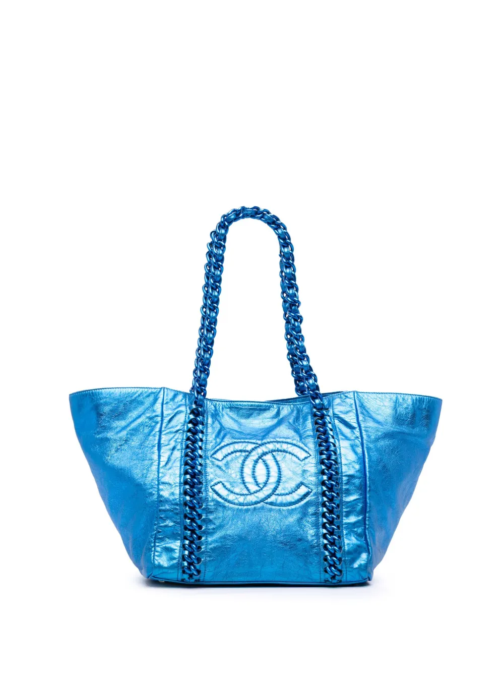 CHANEL Pre-Owned 2008-2009 ミディアム クラックド メタリック カーフスキン モダン チェーン トートバッグ - CHANEL Pre-Owned 2008-2009 ミディアム クラックド メタリック カーフスキン モダン チェーン トートバッグ -
