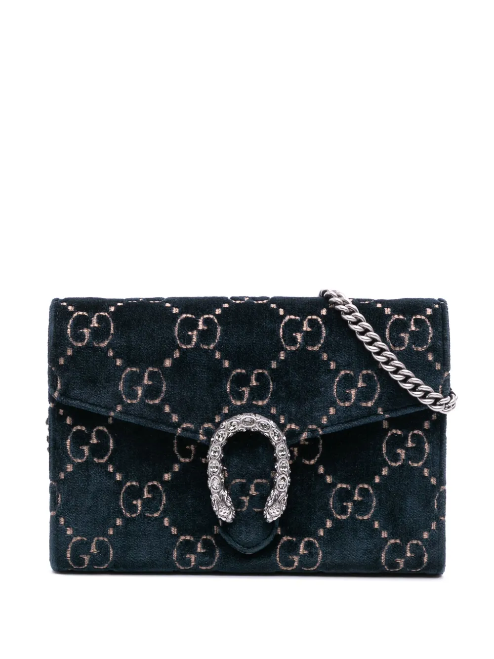 Pre-owned Gucci 2016-2025 Gg Velvet Dionysus Wallet On Chain Crossbody Bag In Blue