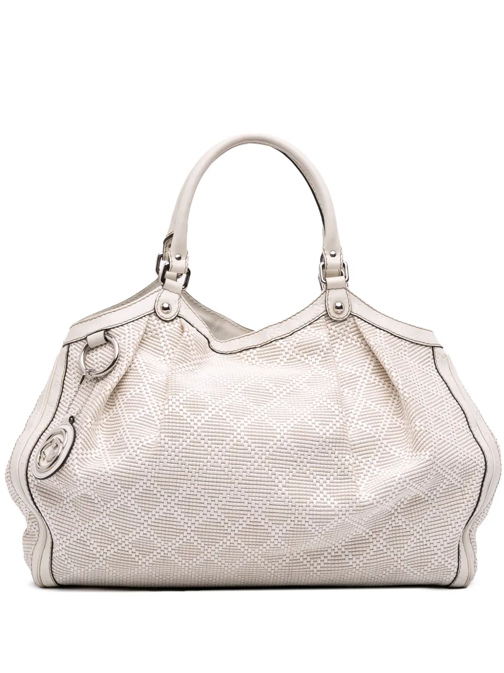 Gucci Pre-Owned 2016-2025 ラージ ディアマンテ ラフィア スーキーハンドバッグ - ホワイト Gucci Pre-Owned 2016-2025 ラージ ディアマンテ ラフィア スーキーハンドバッグ - ホワイト