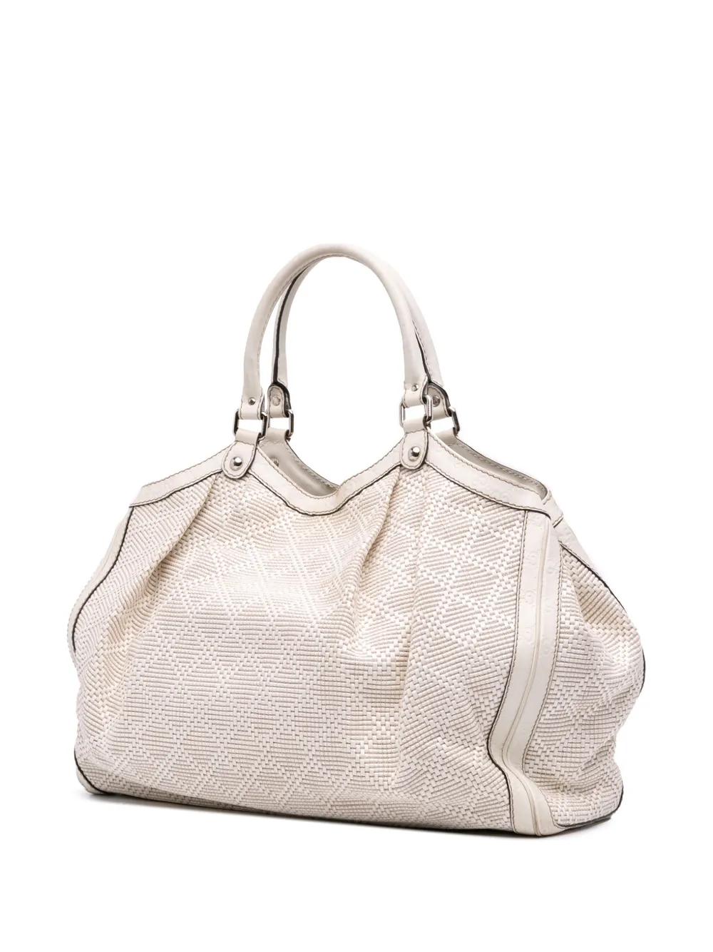 Pre-owned Gucci 2016-2025 Large Diamante Raffia Sukey Tote Bag In White