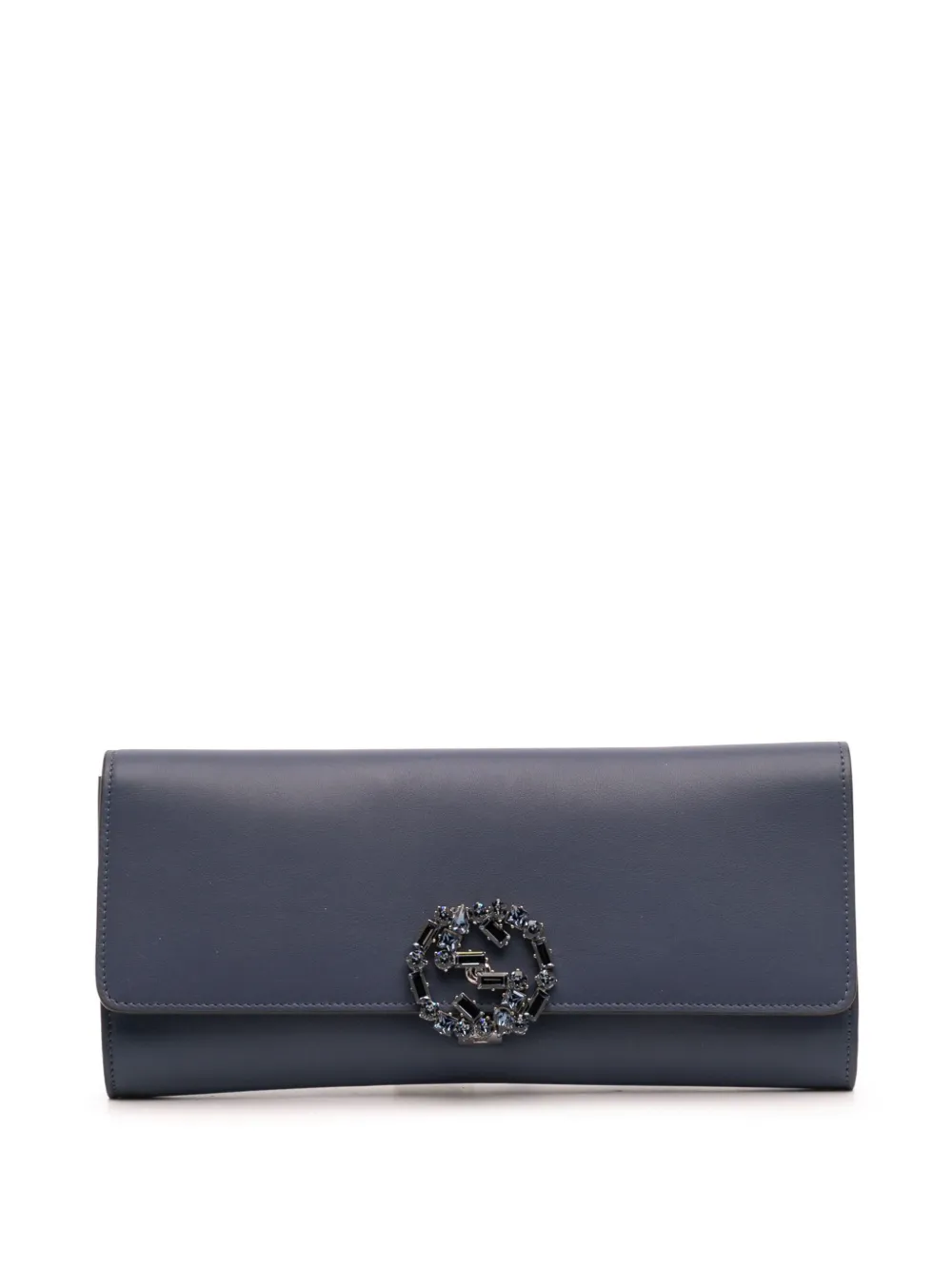 Pre-owned Gucci 2016-2025 Calfskin Crystal Broadway Clutch Bag In Blue
