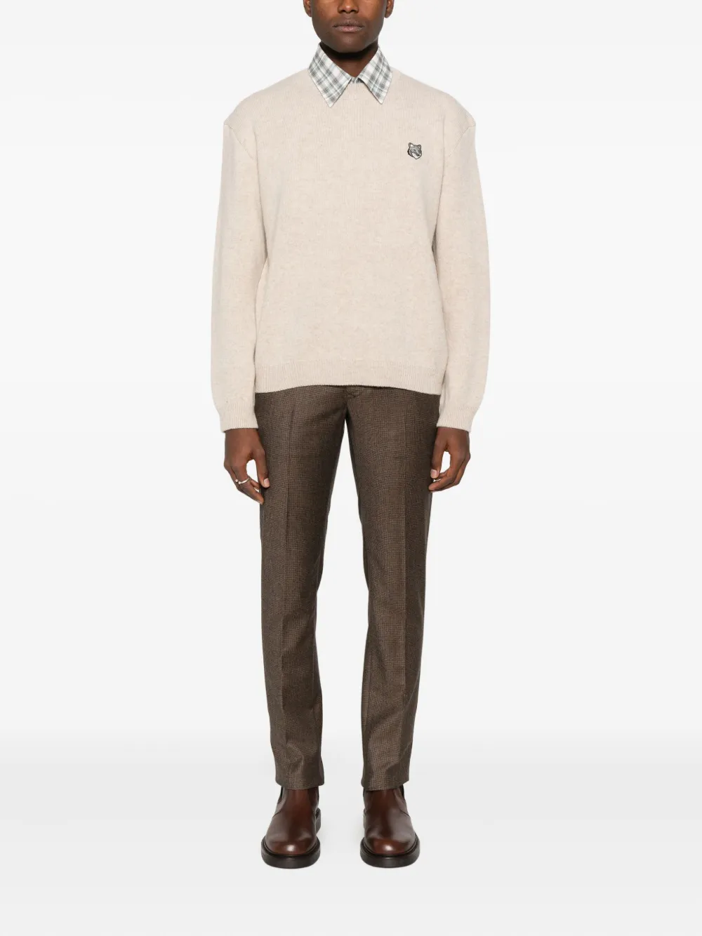 Maison Kitsuné fox-patch crew-neck sweater - Beige