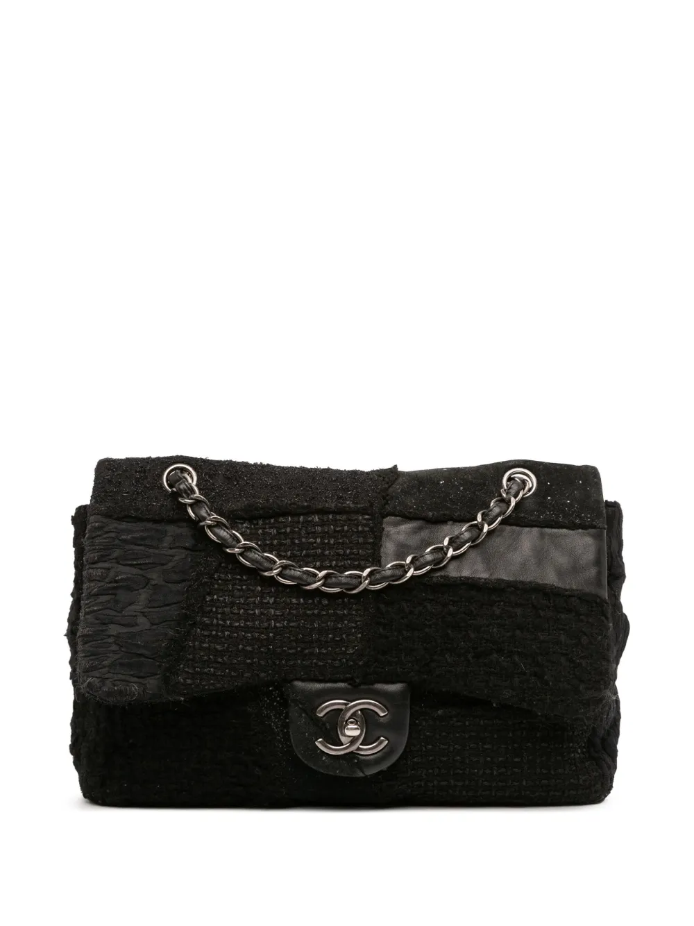 CHANEL Pre-Owned شنطة كتف 'جامبو' تويد مخيوطة بقلاب 2010-2011 | أسود | Image 1