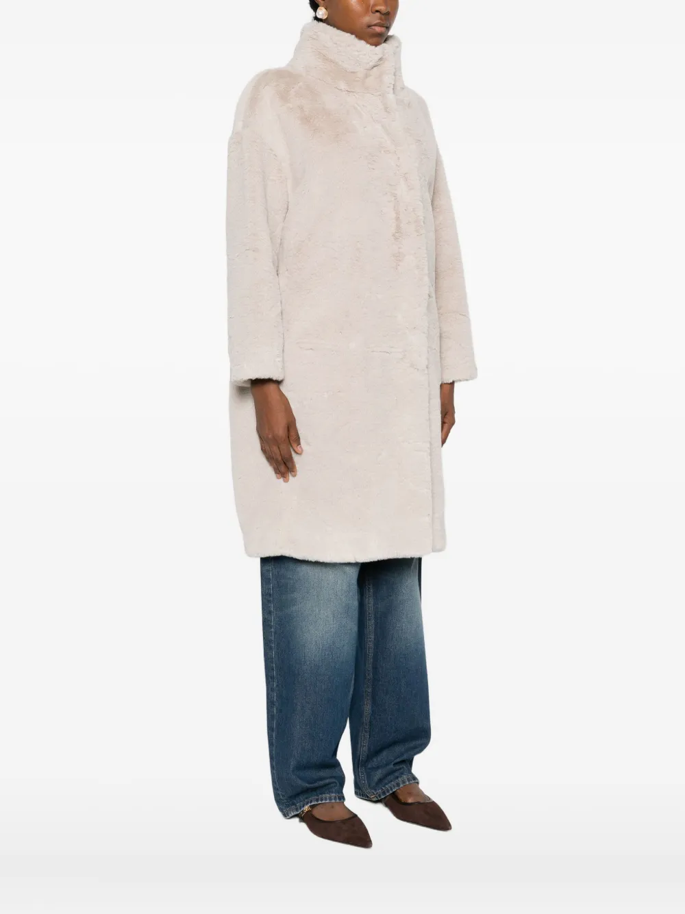 Herno Funnel-neck Coat In Neutral