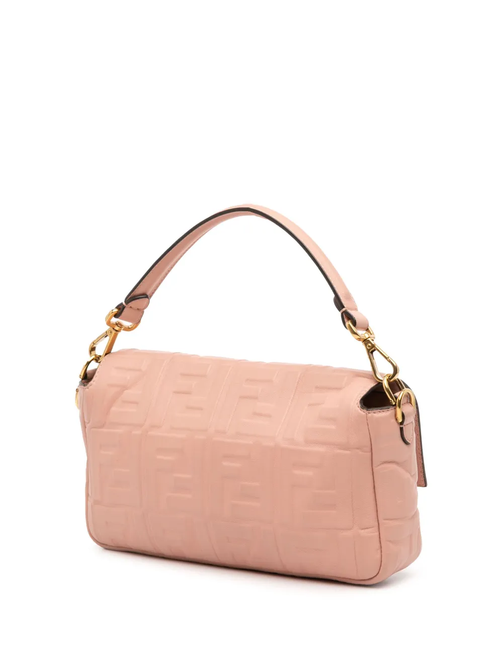 Pre-owned Fendi 2000-2010 Zucca Embossed Leather Baguette Satchel In Pink
