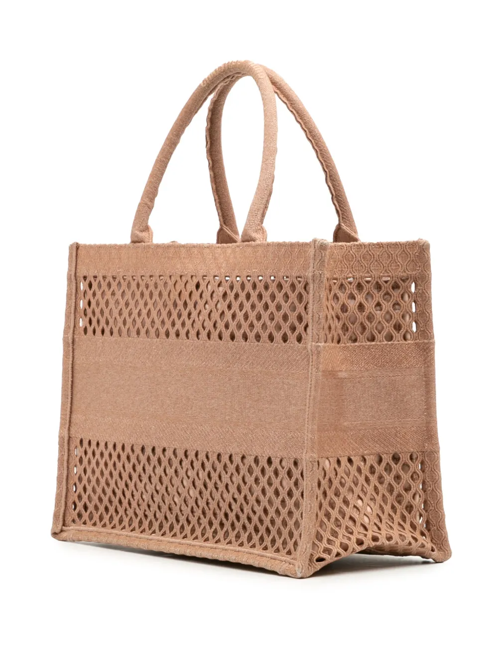 Pre-owned Dior 2020 Medium Embroidered Mesh Book Tote Bag In Brown