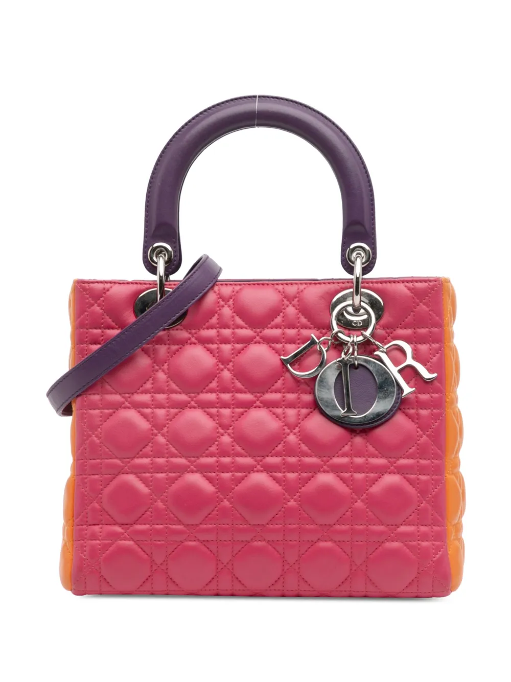 Christian Dior Pre-Owned 2011 ミディアム トリコロール ラムスキン カナージュ レディ ディオール Christian Dior Pre-Owned 2011 ミディアム トリコロール ラムスキン カナージュ レディ ディオール