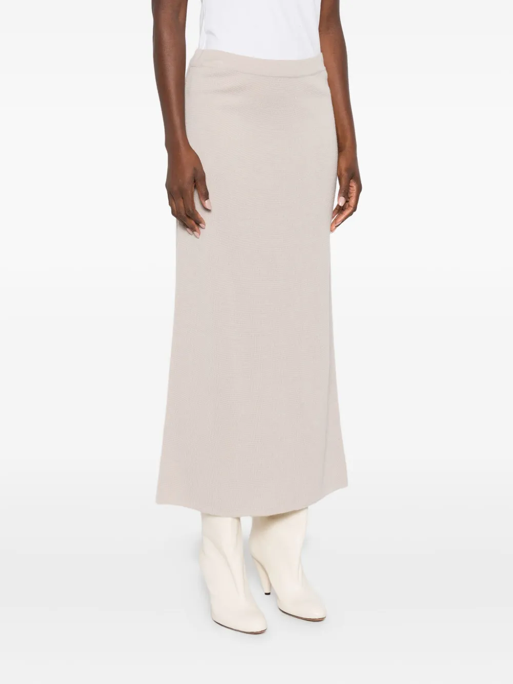 Intrecci Rear-slit Midi Skirt In Neutral