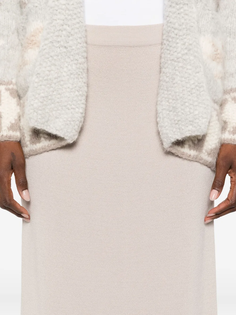 Intrecci Rear-slit Midi Skirt In Neutral
