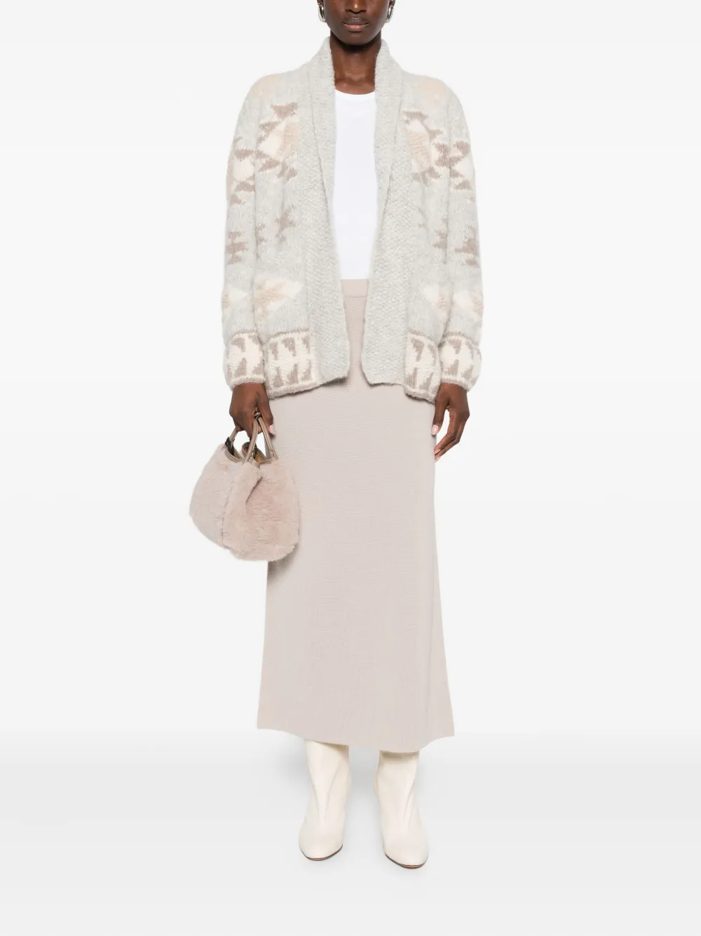 Intrecci Rear-slit Midi Skirt In Neutral