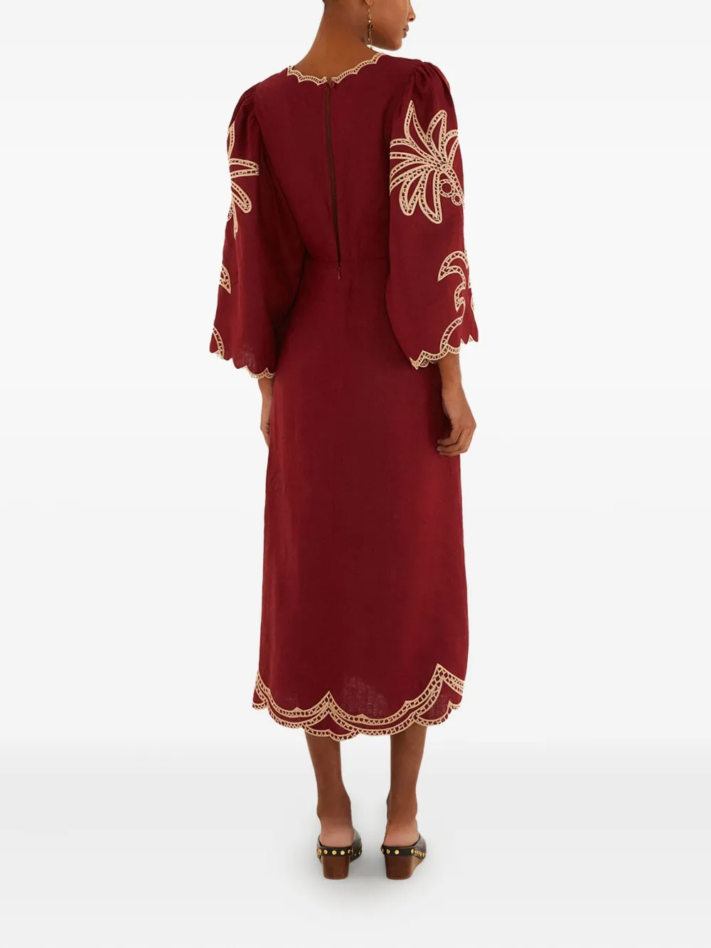 FARM Rio Jurk met borduurwerk en uitgesneden details Rood
