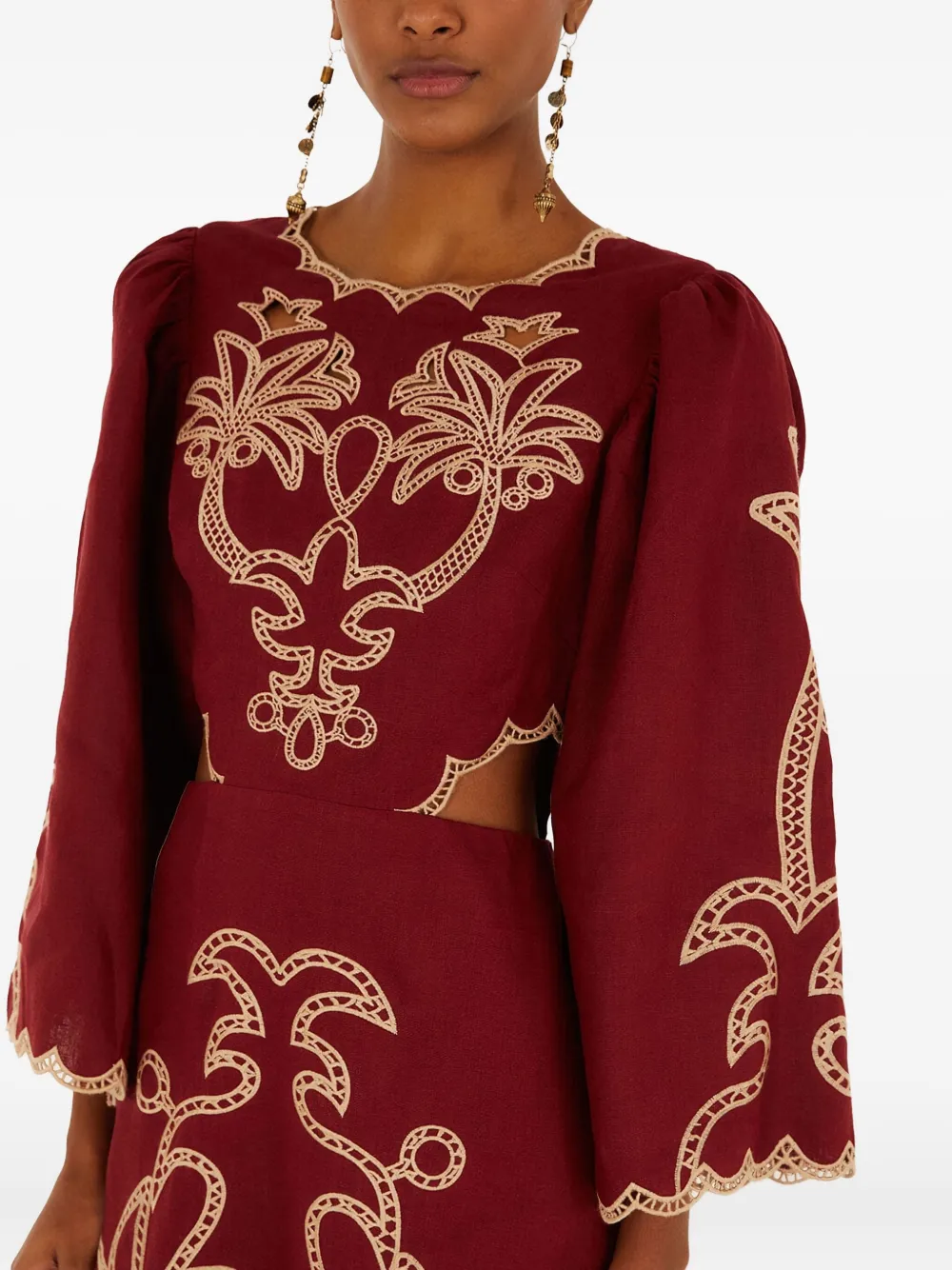 FARM Rio Jurk met borduurwerk en uitgesneden details Rood