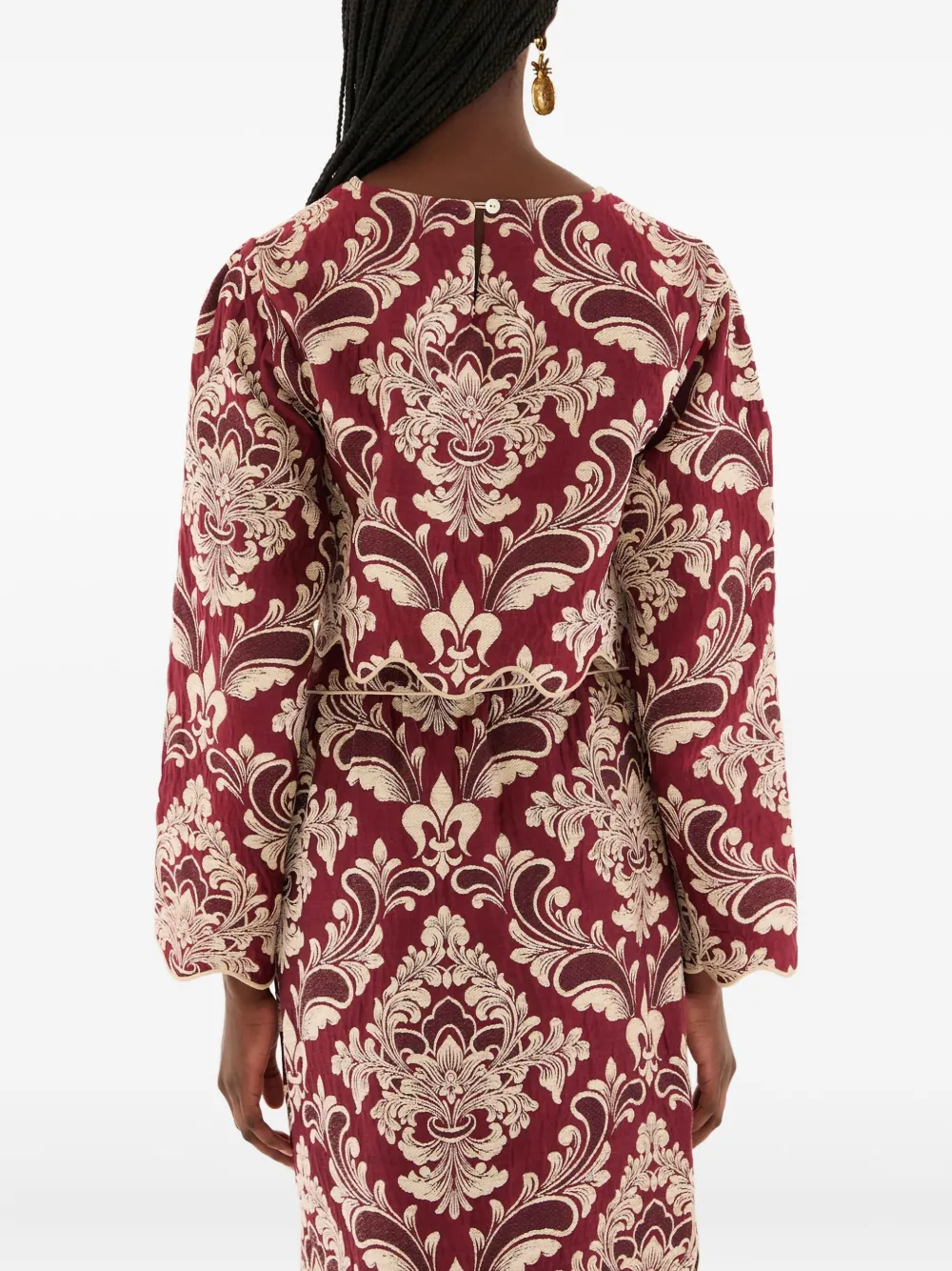 FARM Rio Gewelfde top met jacquard Rood