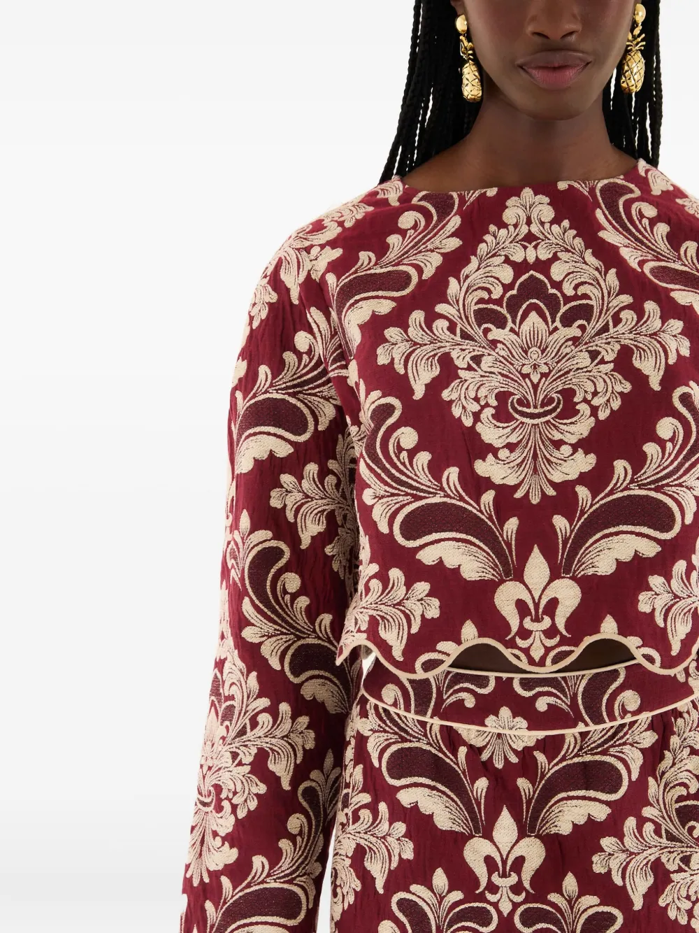 FARM Rio Gewelfde top met jacquard Rood