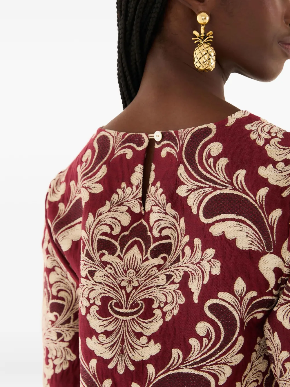 FARM Rio Gewelfde top met jacquard Rood